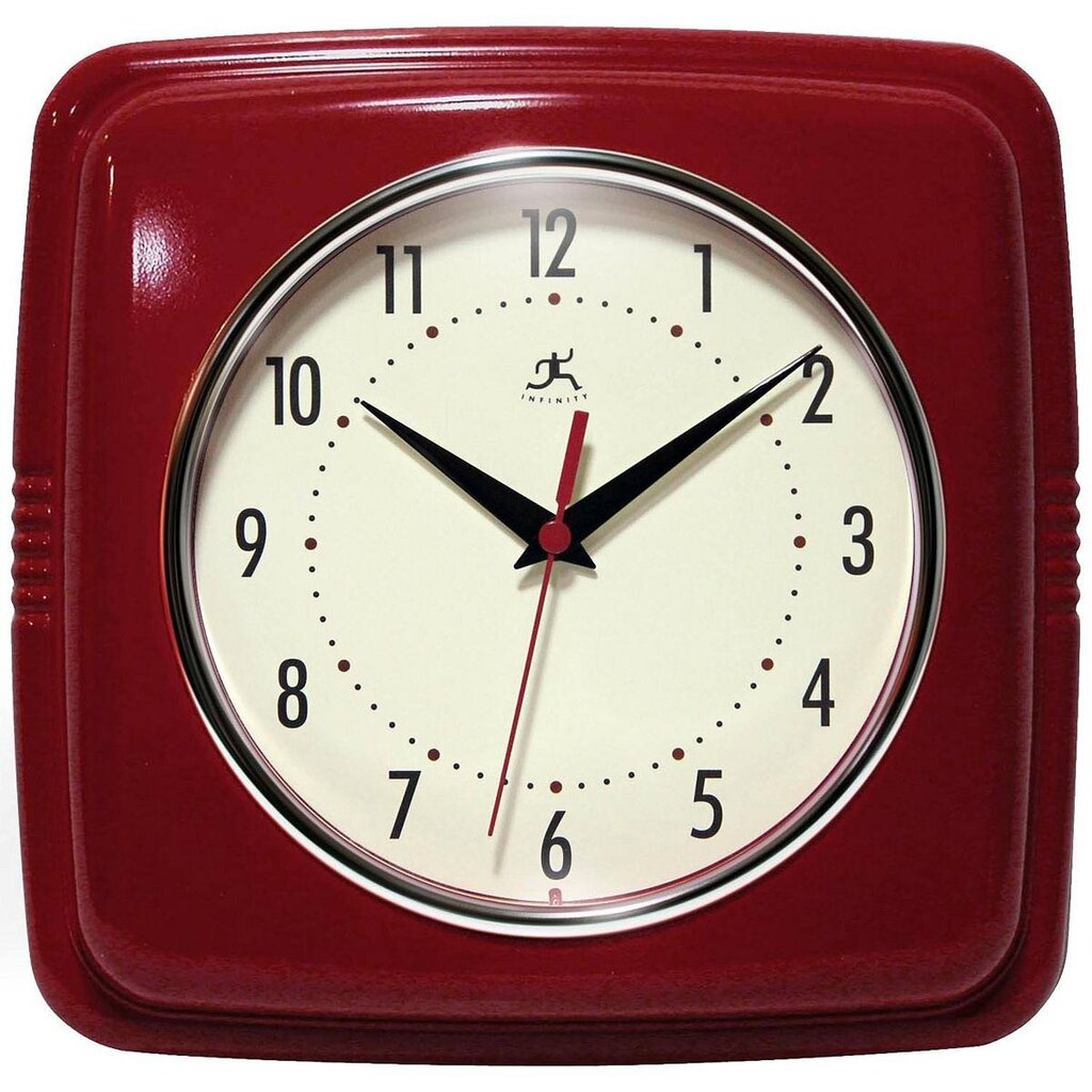 Retro Square Red Indoor Wall Clock 9.25 Inch