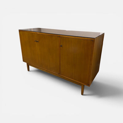 Walnut Mid Century Credenza Custom Glass Top (great condo size)