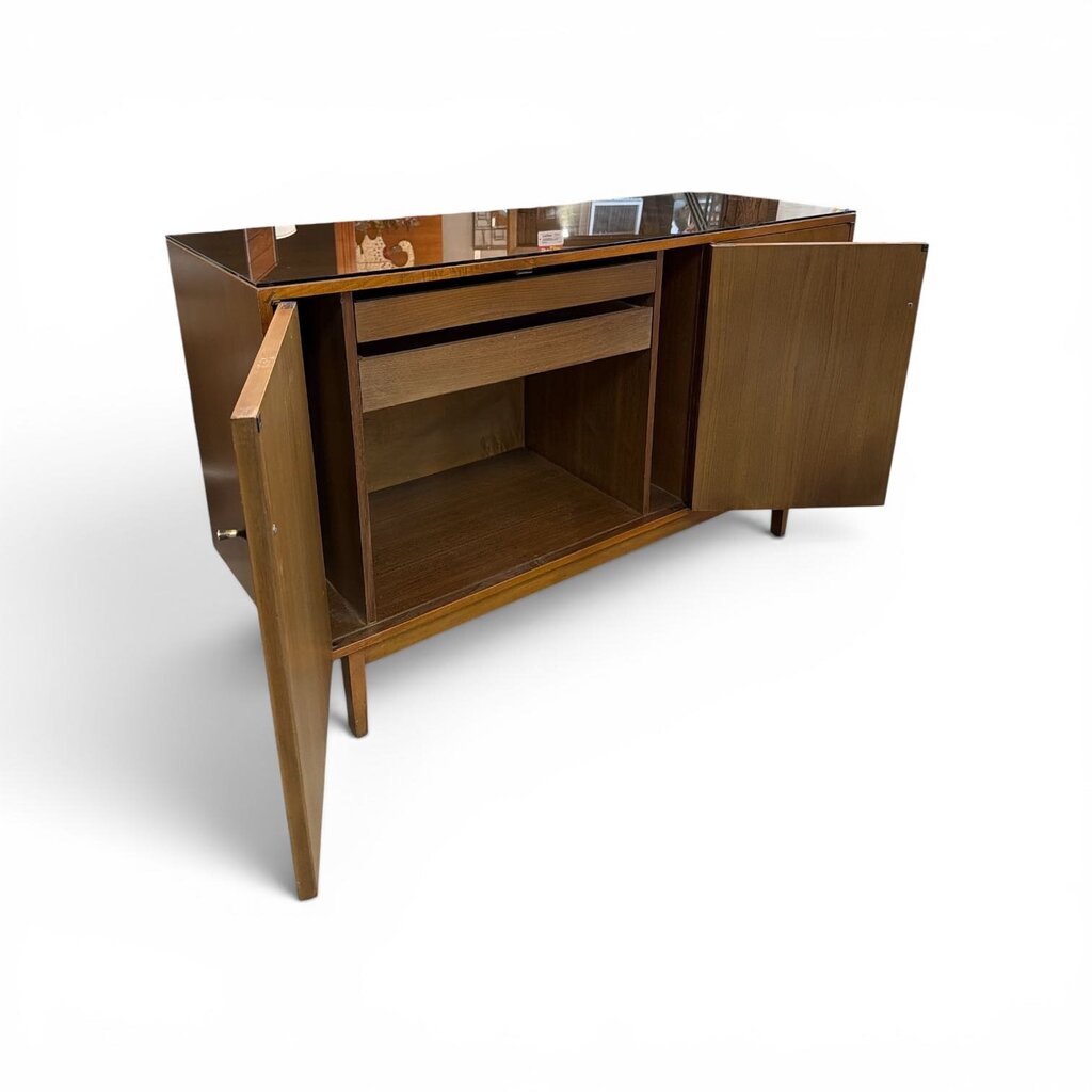 Walnut Mid Century Credenza Custom Glass Top (great condo size)