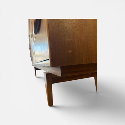 Mid Century Walnut Chest of Drawers Credenza - Super Cool Pulls and Floating Base