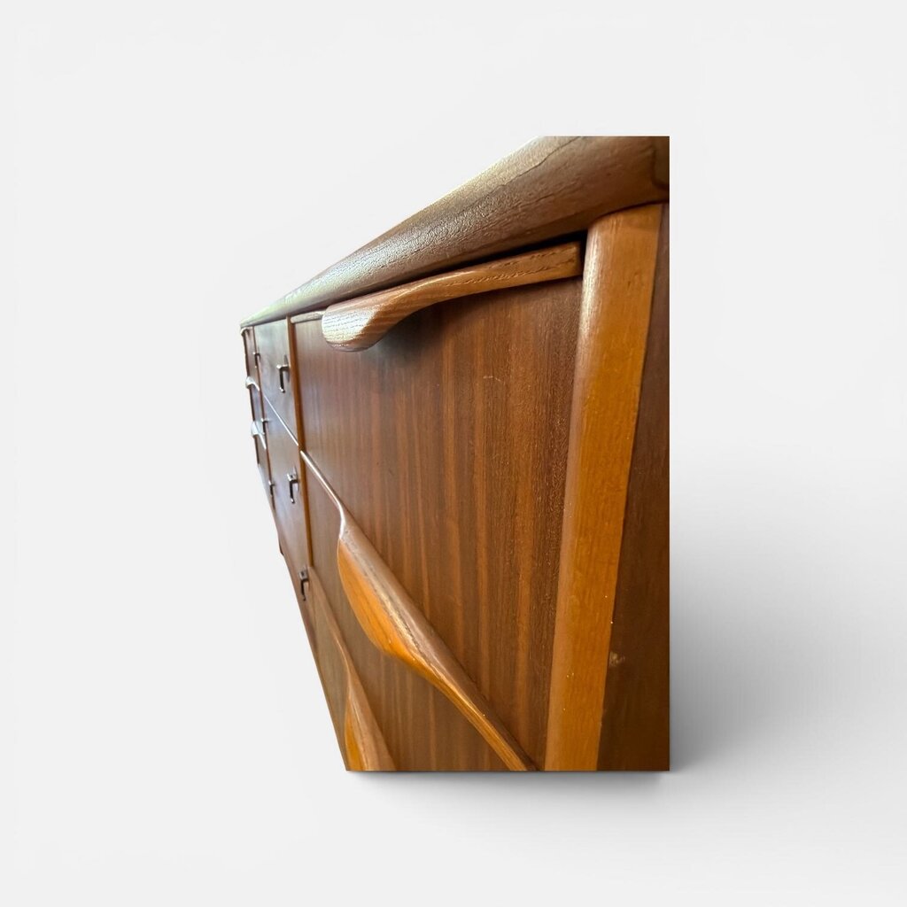 Mid Century Walnut Chest of Drawers Credenza - Super Cool Pulls and Floating Base