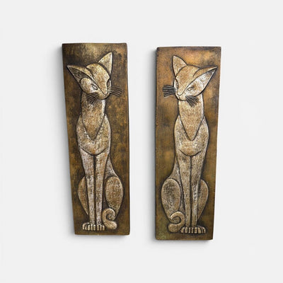 Mid Century 60's Pair of Chalkware Siamese Cat's Wall Plaque Art