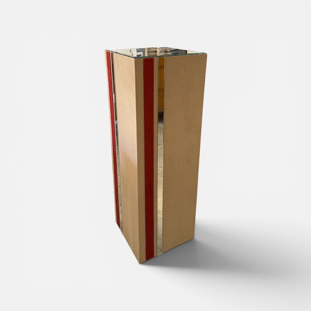 Mid Century Suede Wrapped Pedestal with Mirror Top Large