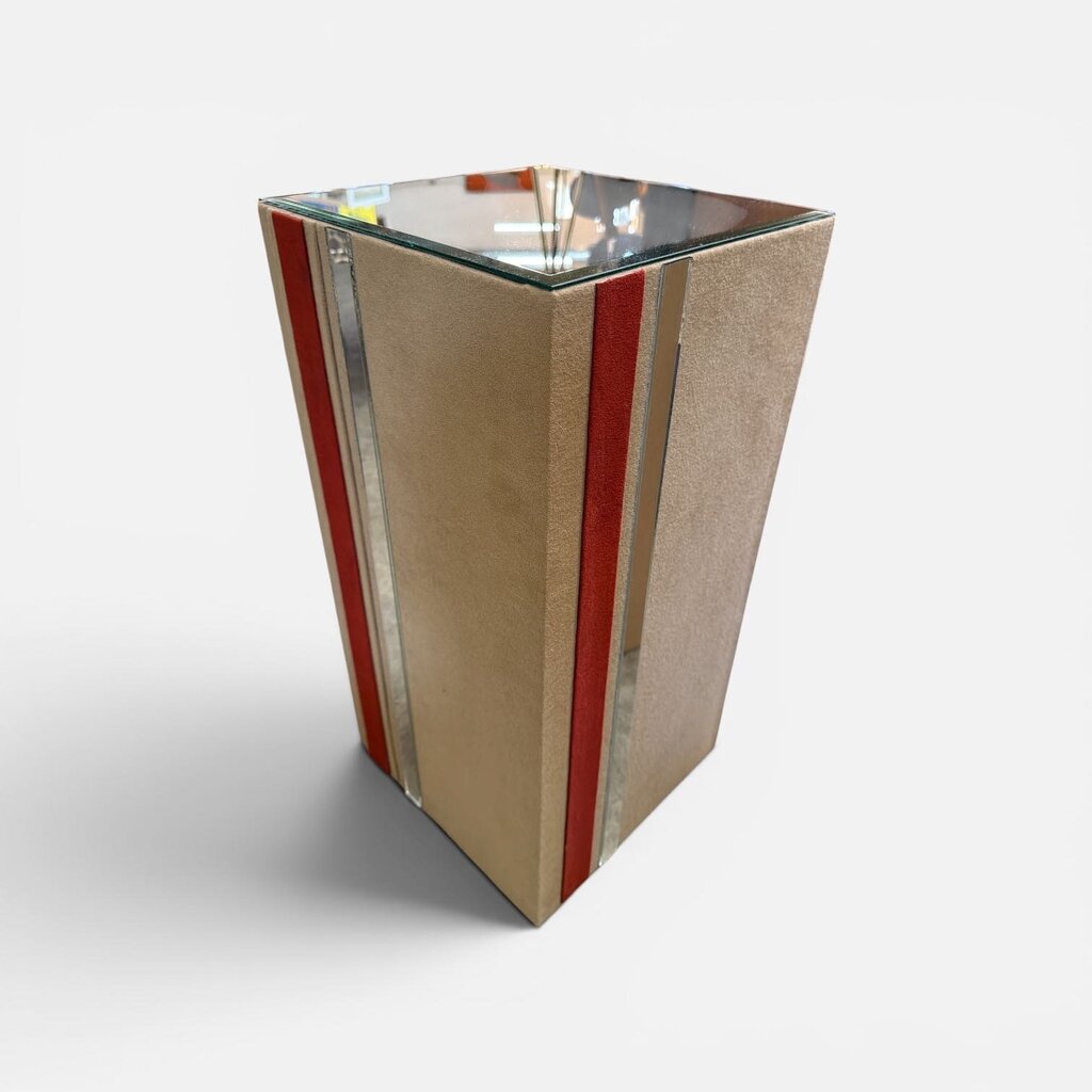 Mid Century Suede Wrapped Pedestal with Mirror Top Small