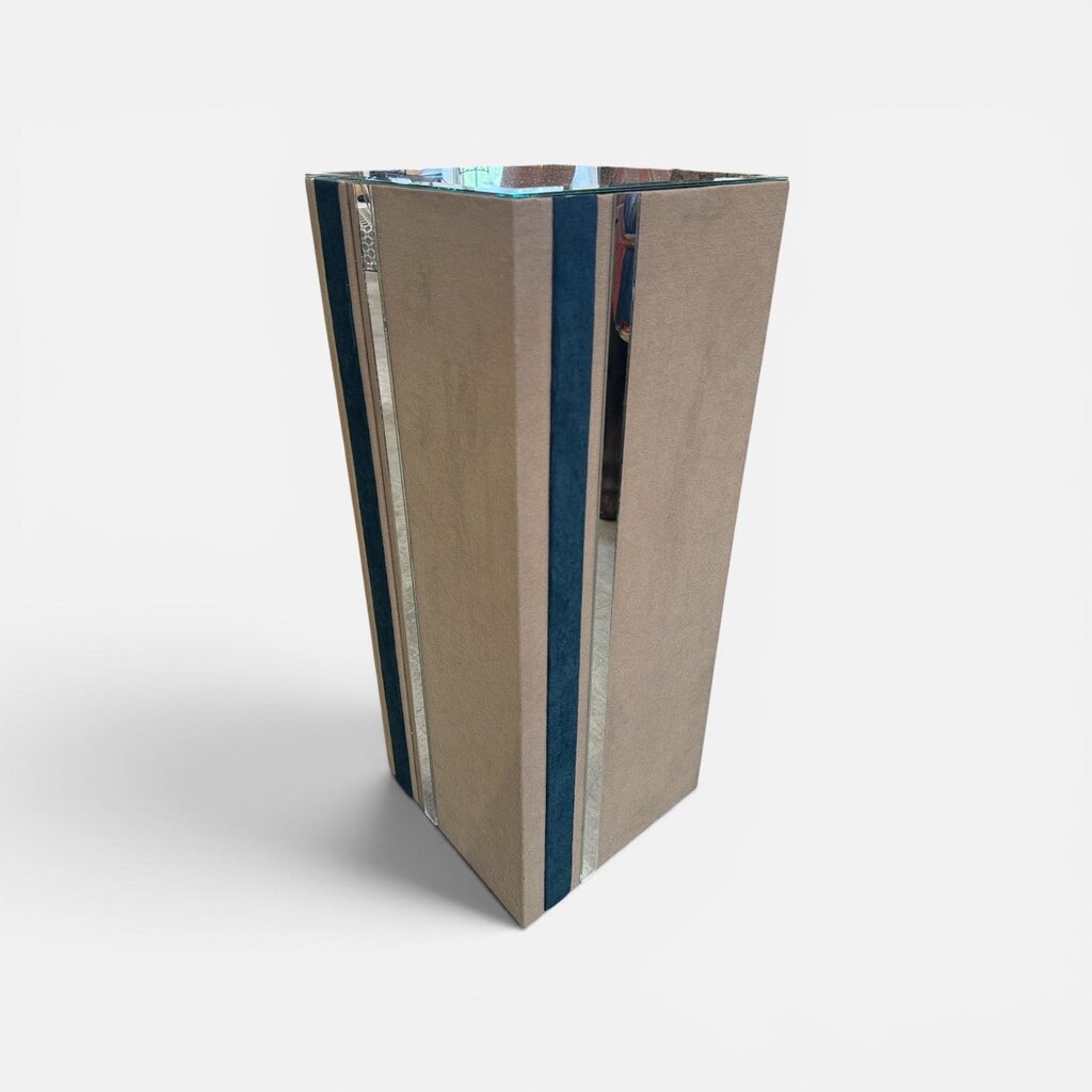 Mid Century Suede Wrapped Pedestal with Mirror Top Medium