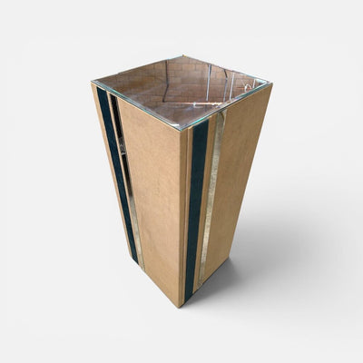 Mid Century Suede Wrapped Pedestal with Mirror Top Medium