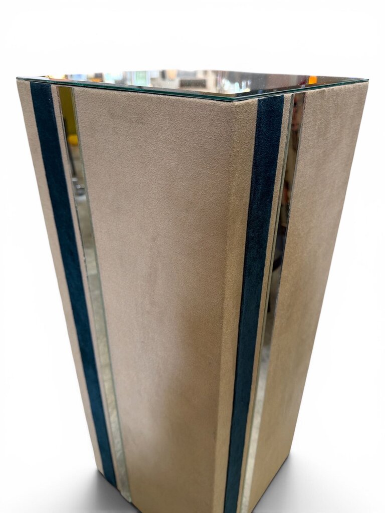 Mid Century Suede Wrapped Pedestal with Mirror Top Medium