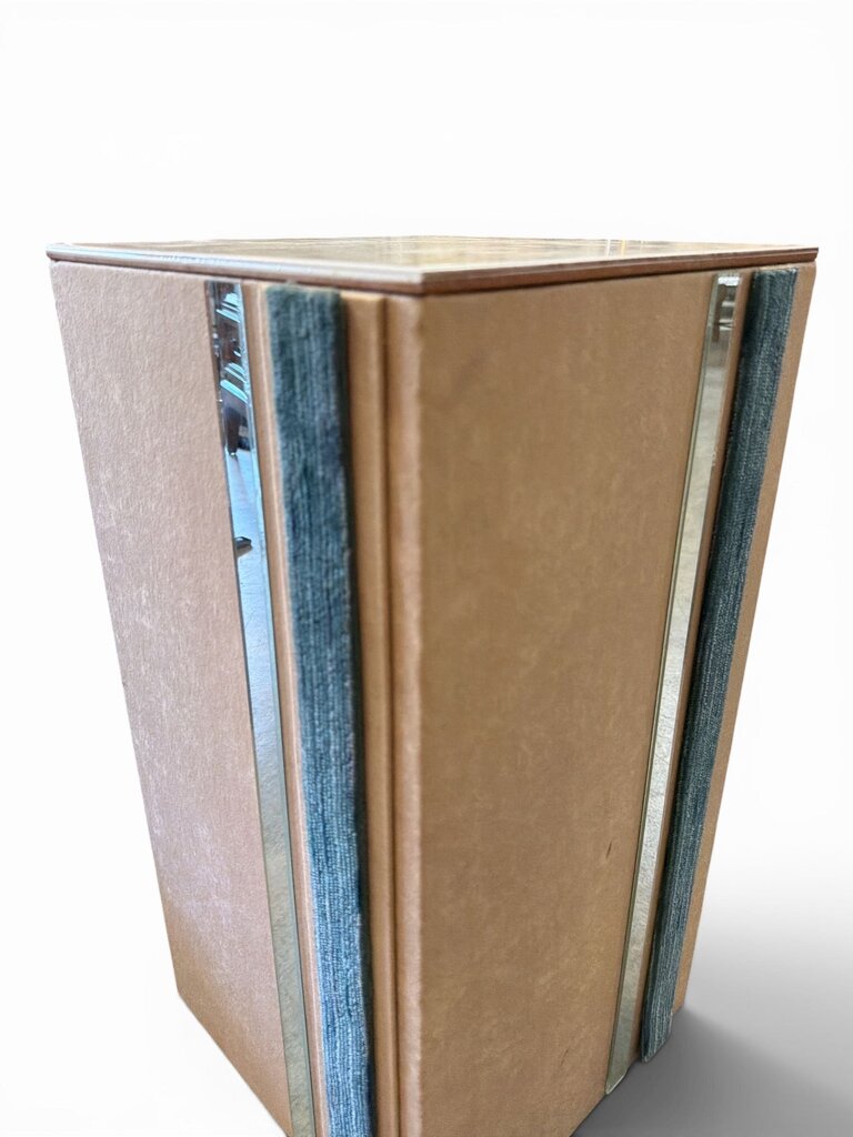 Mid Century Suede Wrapped Pedestal with Mirror Top Small