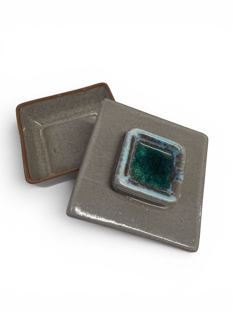 Mid Century Fused Glass Trinket Box Italian Ceramic