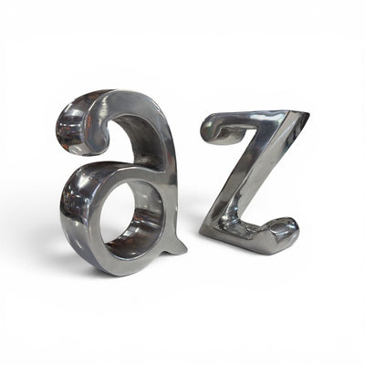 Mid Century Pair of Moderne A-Z Polished Aluminum Bookends