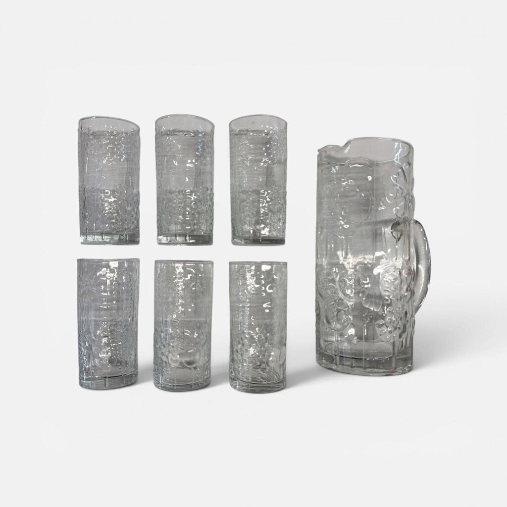 Italian Glass Highball Pitcher and 6 Glasses