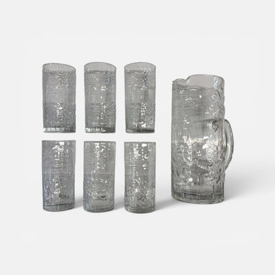 Italian Glass Highball Pitcher and 6 Glasses
