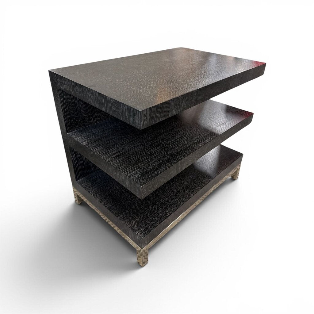 Pair of Cerused Oak Cantaliever End Tables with Stainless Steel Base (Set of 2)