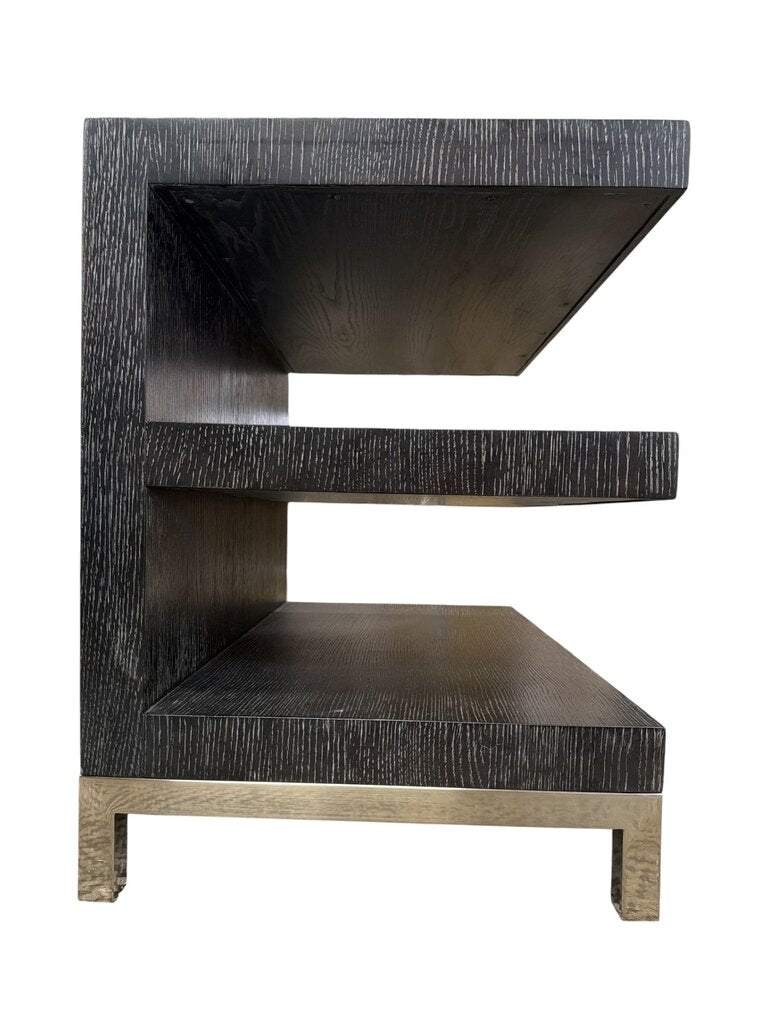 Pair of Cerused Oak Cantaliever End Tables with Stainless Steel Base (Set of 2)