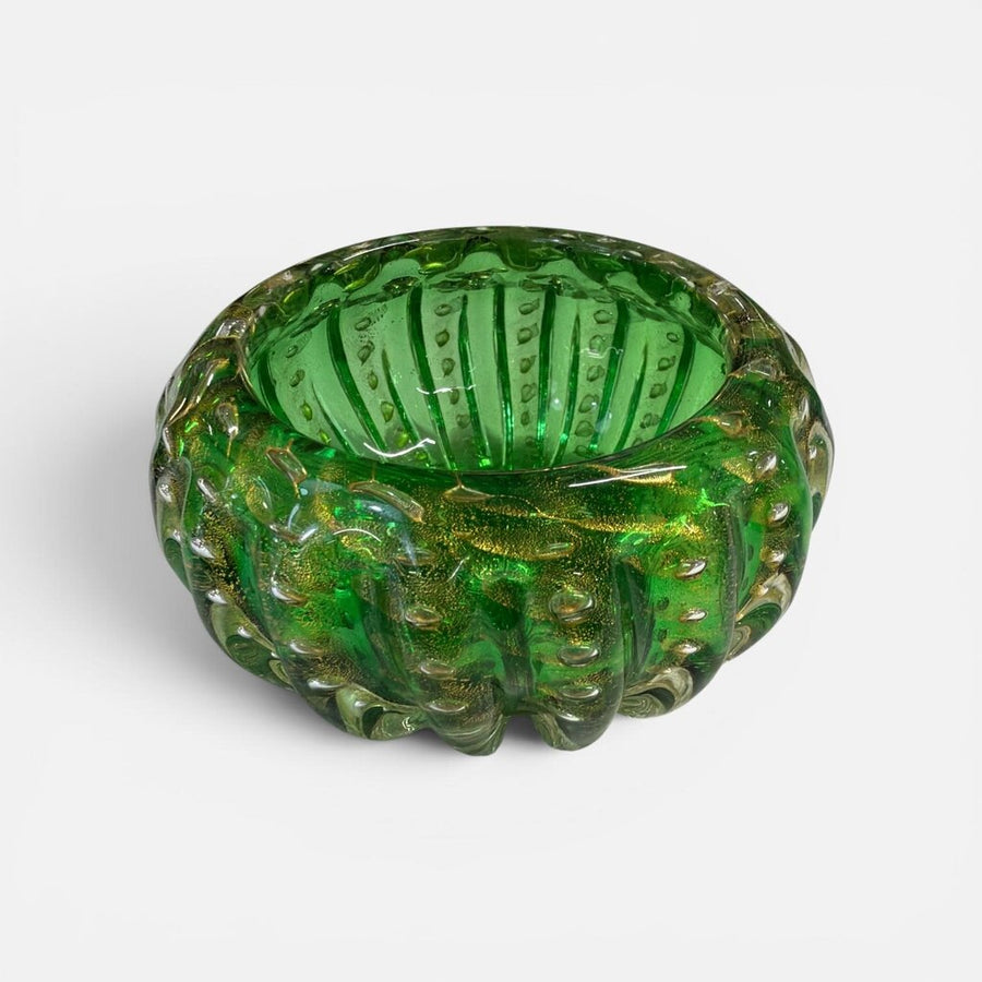 Mid Century Itaian Murano Gold Fleck and Green Bowl