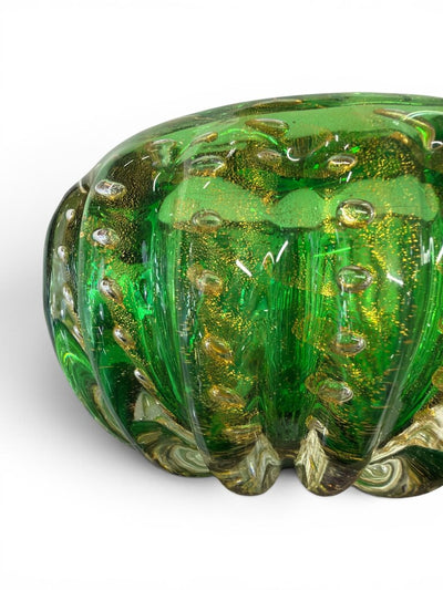 Mid Century Itaian Murano Gold Fleck and Green Bowl