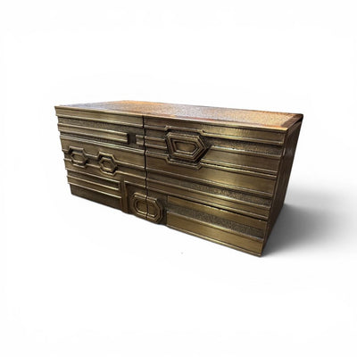 Global Views Pair of Brutalist Brass Clad Floating End Tables or Credenza (Set of 2)