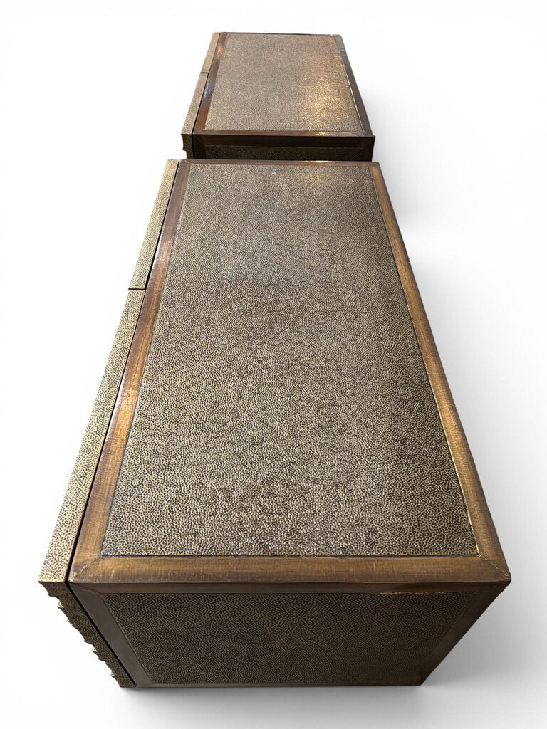 Global Views Pair of Brutalist Brass Clad Floating End Tables or Credenza (Set of 2)