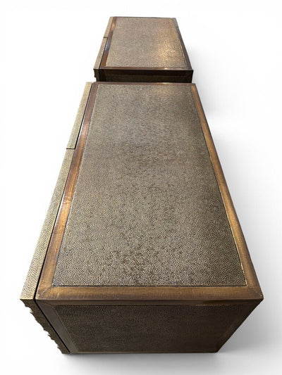 Global Views Pair of Brutalist Brass Clad Floating End Tables or Credenza (Set of 2)
