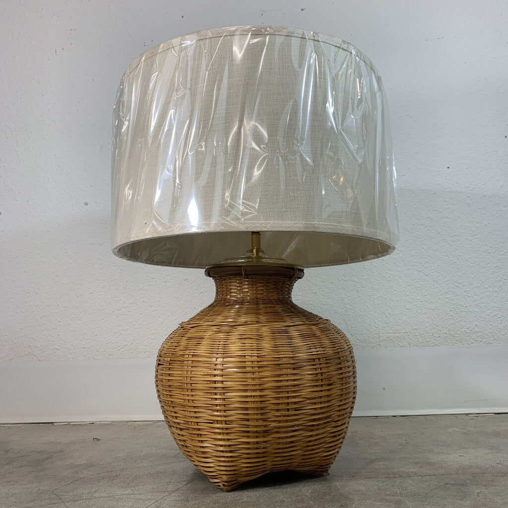 Mid Century Modern Rattan Table Lamp - 25.25"Hx15.5"Dx15.5"W