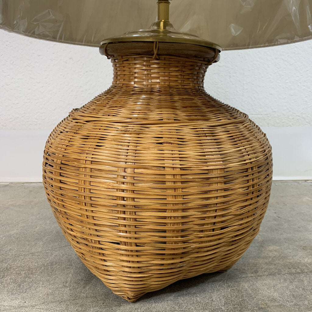Mid Century Modern Rattan Table Lamp - 25.25"Hx15.5"Dx15.5"W
