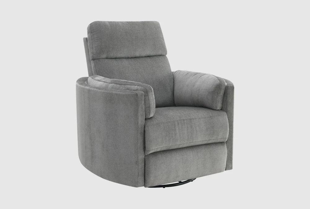 Sagen Charcoal Chenille Glider Recliner With Swivel