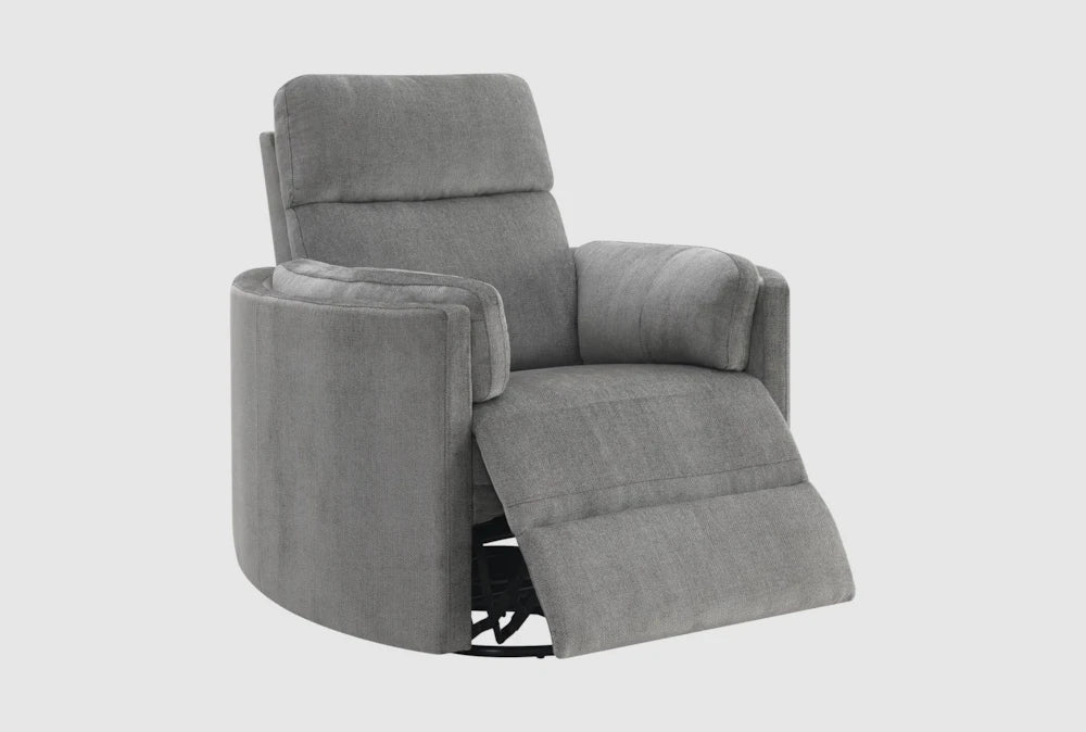 Sagen Charcoal Chenille Glider Recliner With Swivel
