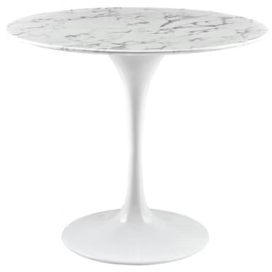 36" Tulip Dining Table with Faux Marble Top and White Base