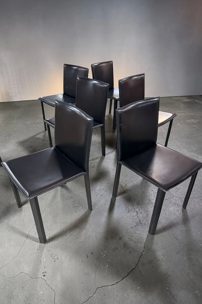 Postmodern Set of 6  Black Leather Dinning Chairs