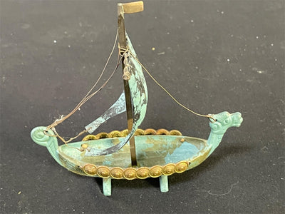 Mid Century Danish Copper Verdigris Viking Ship