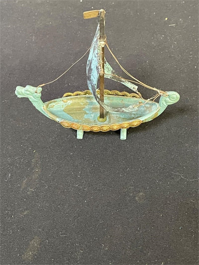 Mid Century Danish Copper Verdigris Viking Ship