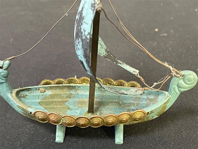 Mid Century Danish Copper Verdigris Viking Ship
