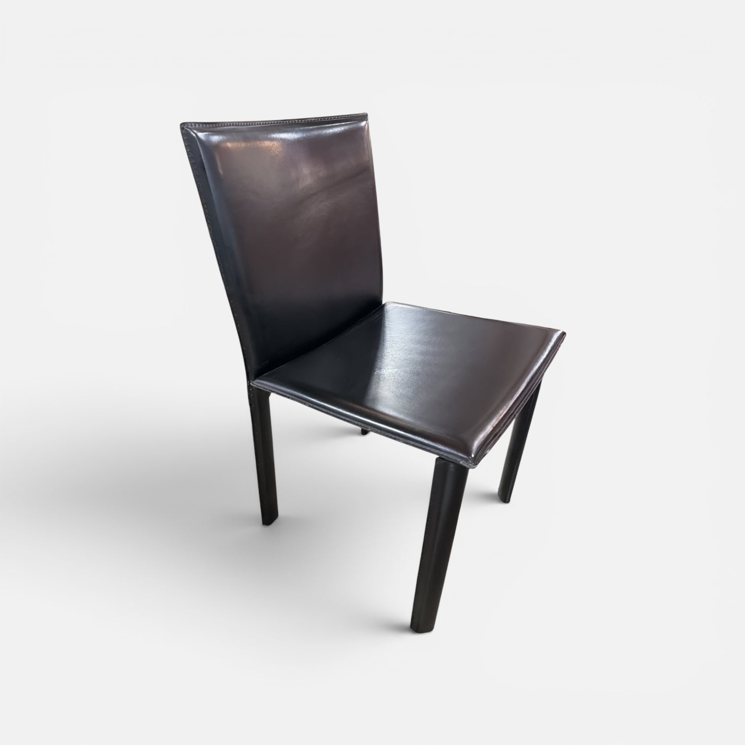 Postmodern Set of 6  Black Leather Dinning Chairs