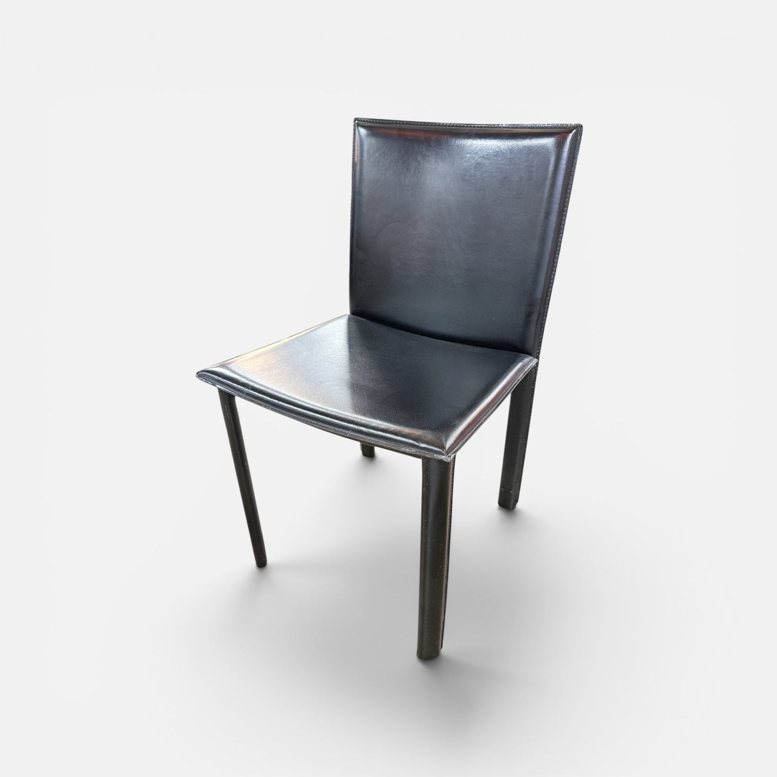 Postmodern Set of 6  Black Leather Dinning Chairs