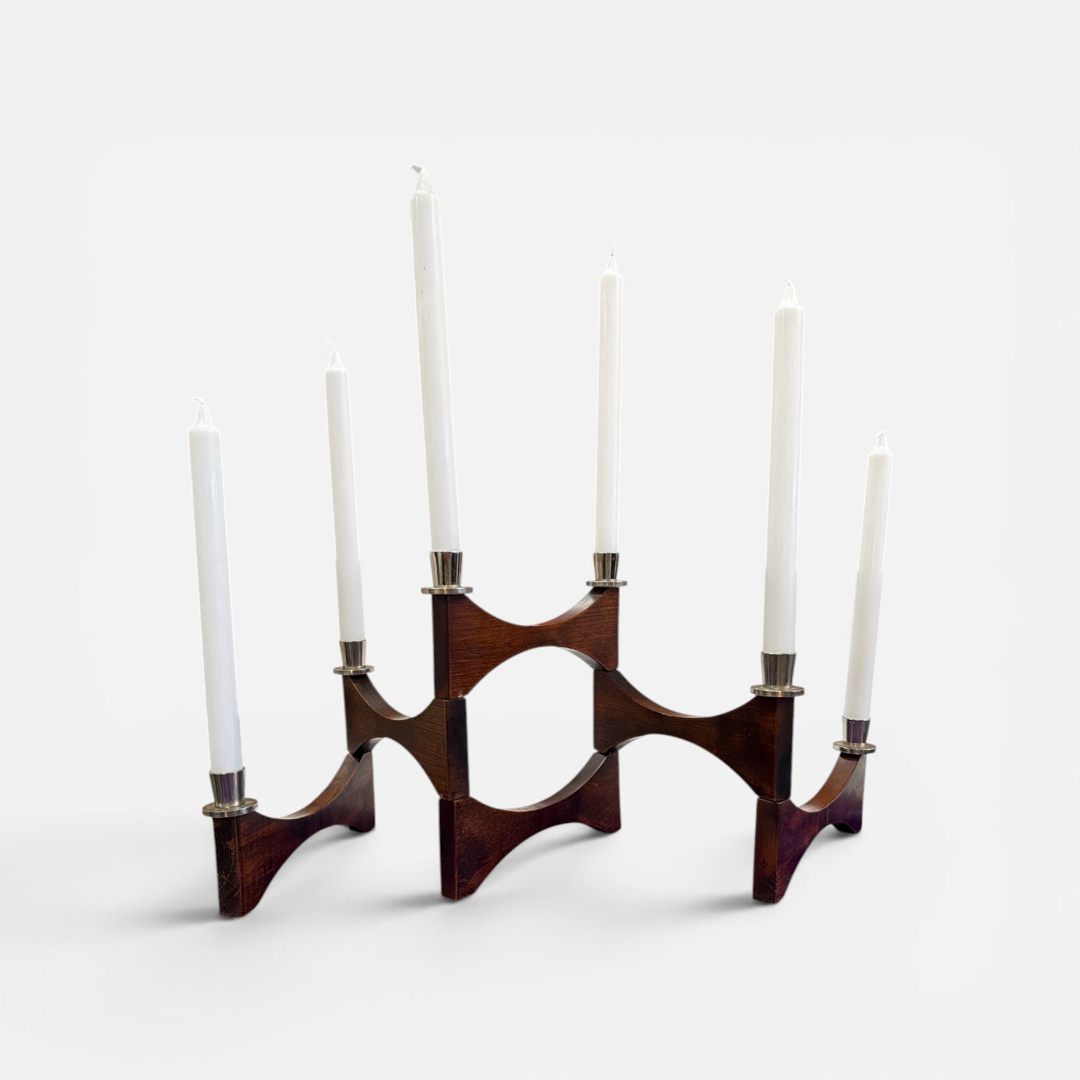 Danish Walnut Mid Century Collapsible Candle Holder