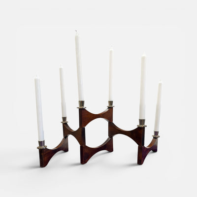 Danish Walnut Mid Century Collapsible Candle Holder