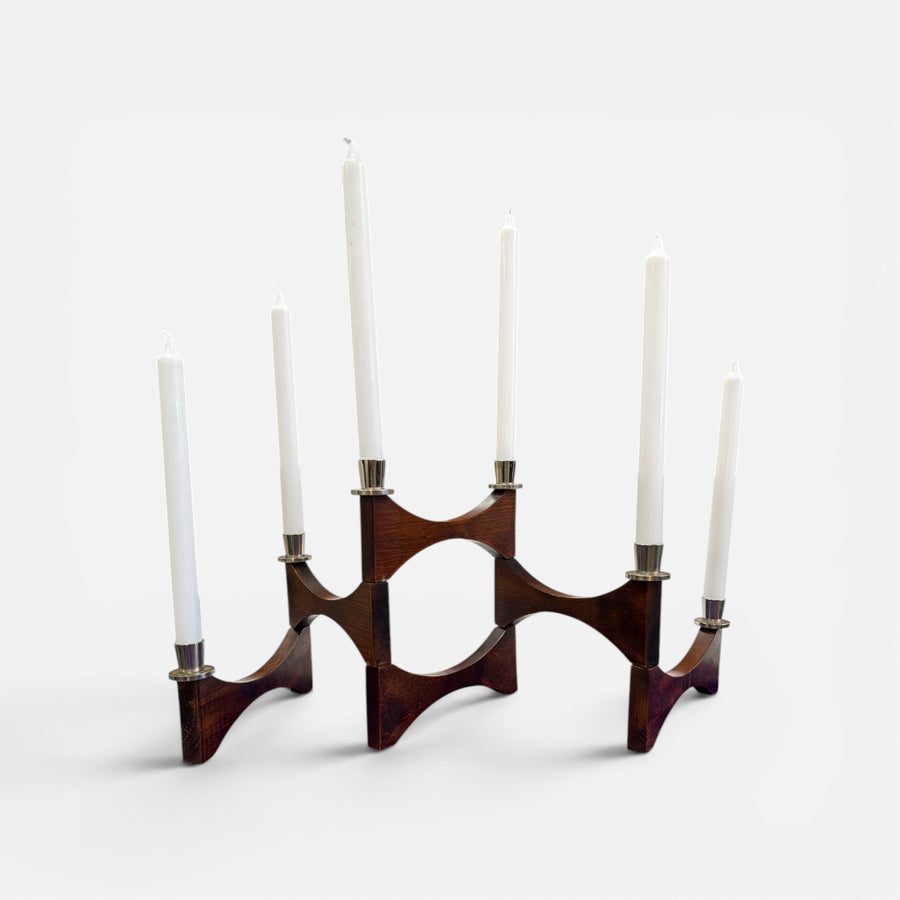 Danish Walnut Mid Century Collapsible Candle Holder