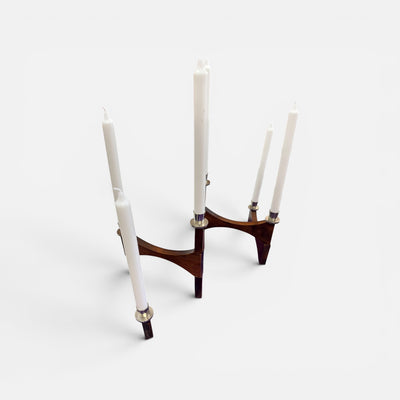 Danish Walnut Mid Century Collapsible Candle Holder