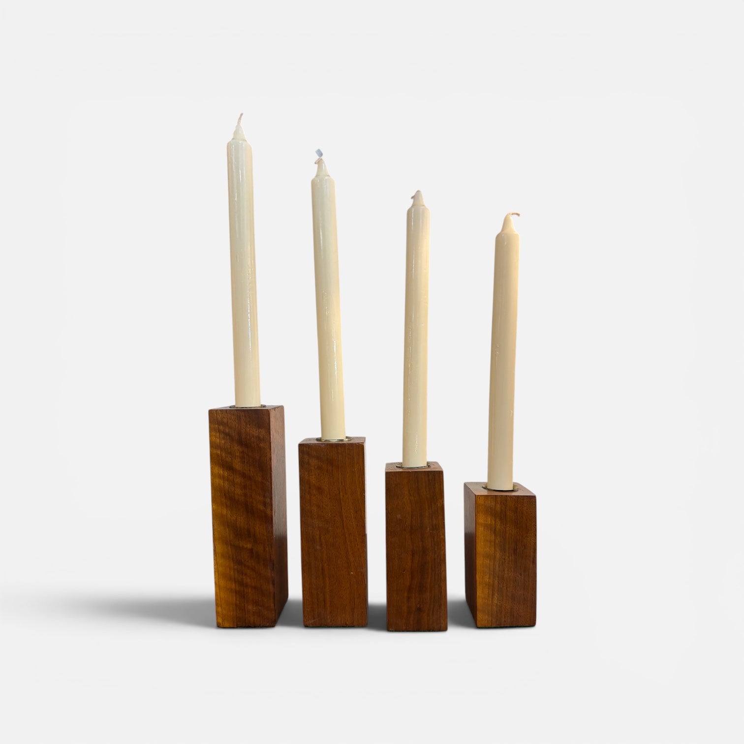 Danish Walnut Taper Candlesticks (Set of 4)
