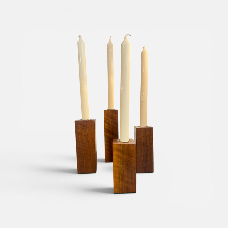 Danish Walnut Taper Candlesticks (Set of 4)