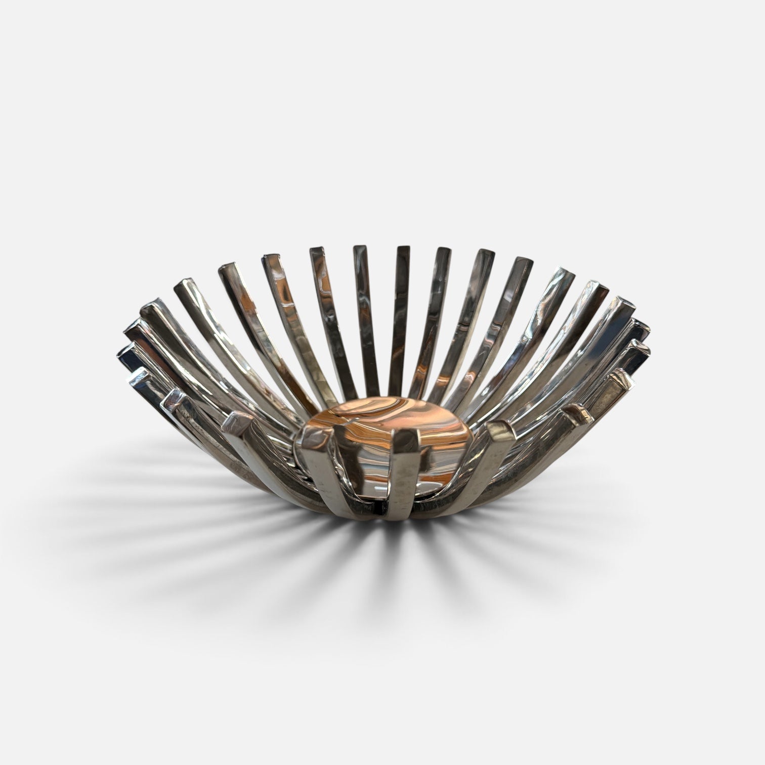 Mid Century Polished Steel Fruit Bowl Centerpiece