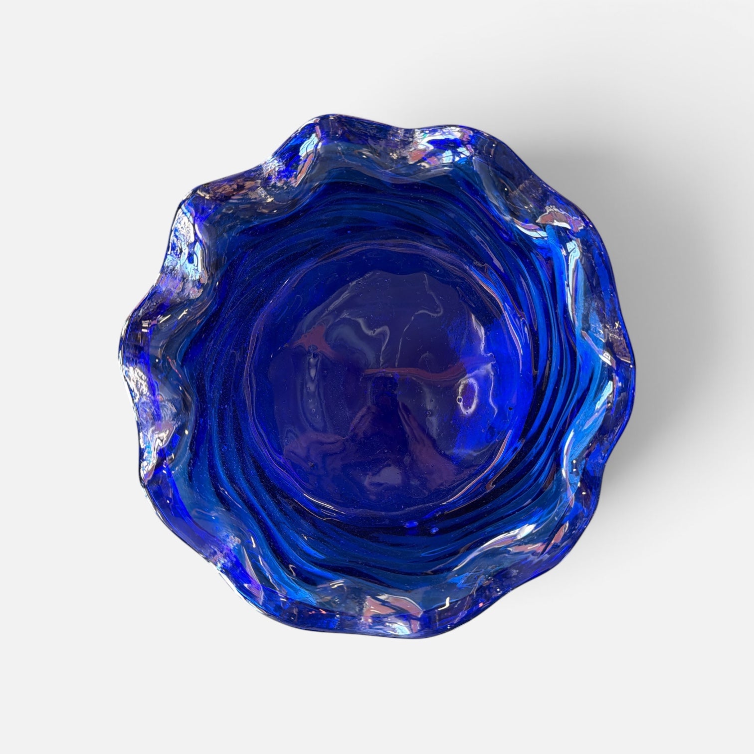 Blenko Mid Century Cobalt Ribbon Edge Bowl Catchall