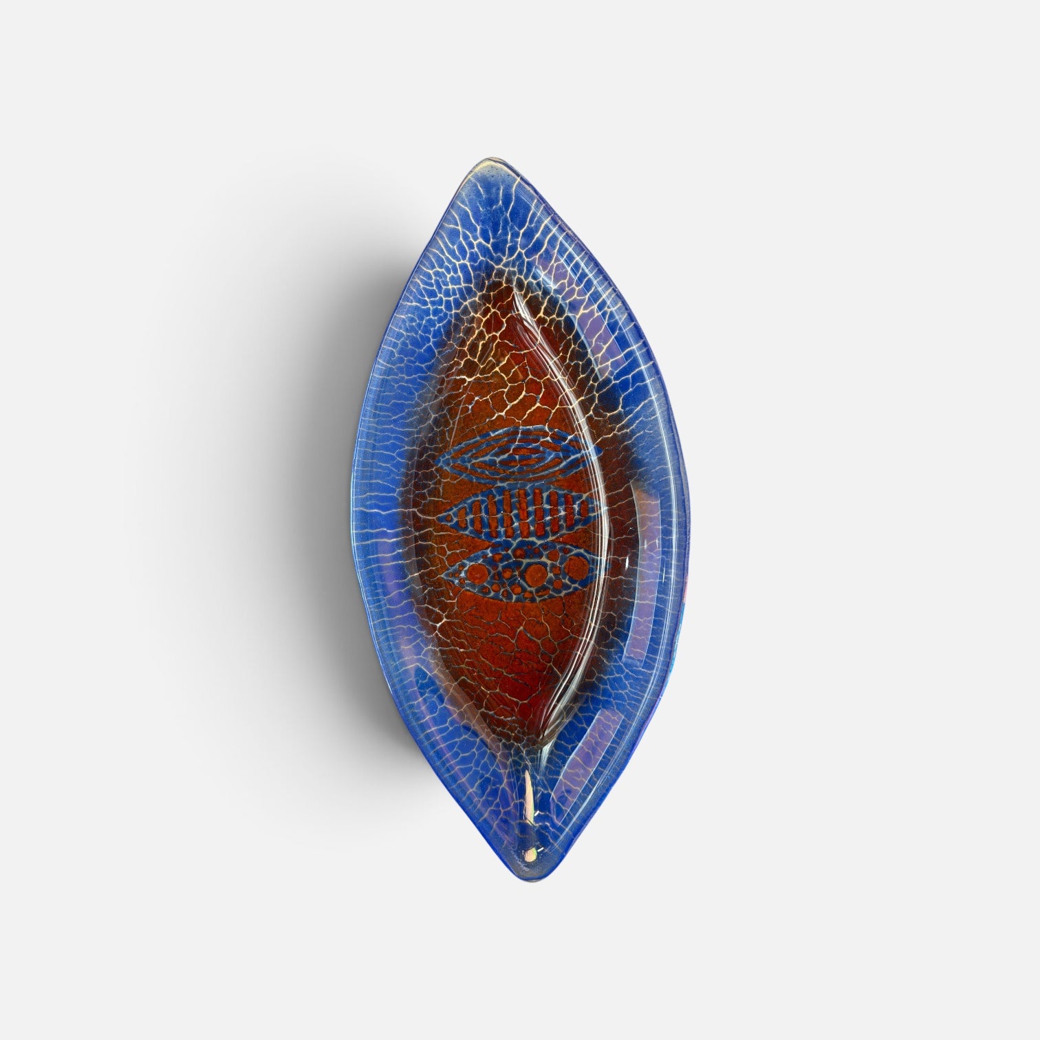 Blue  Fused Glass Mid Century Catch-All, 1"Hx7"Dx13.75"W