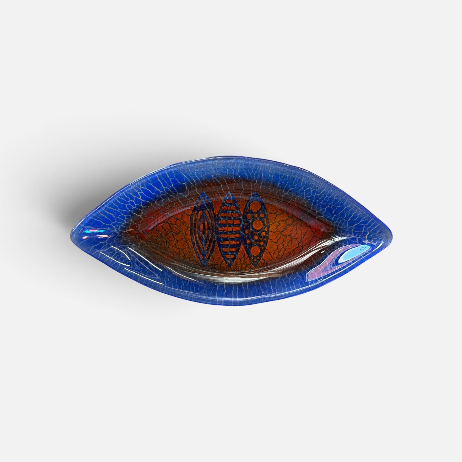 Blue  Fused Glass Mid Century Catch-All, 1"Hx7"Dx13.75"W