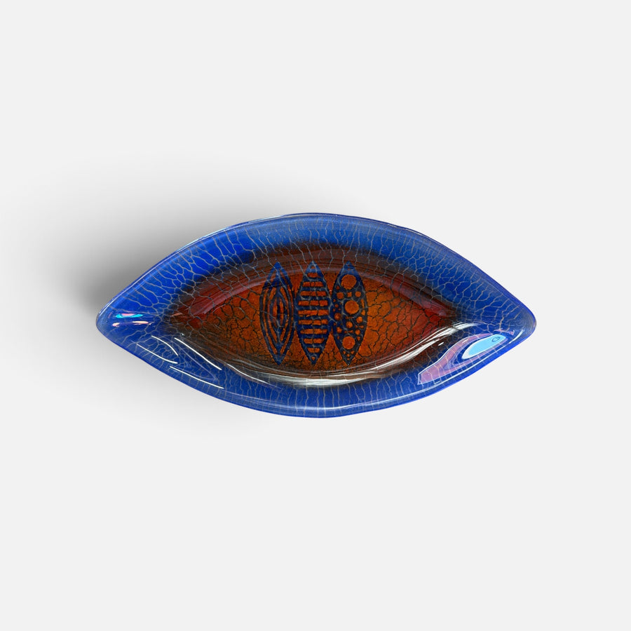 Blue  Fused Glass Mid Century Catch-All, 1"Hx7"Dx13.75"W