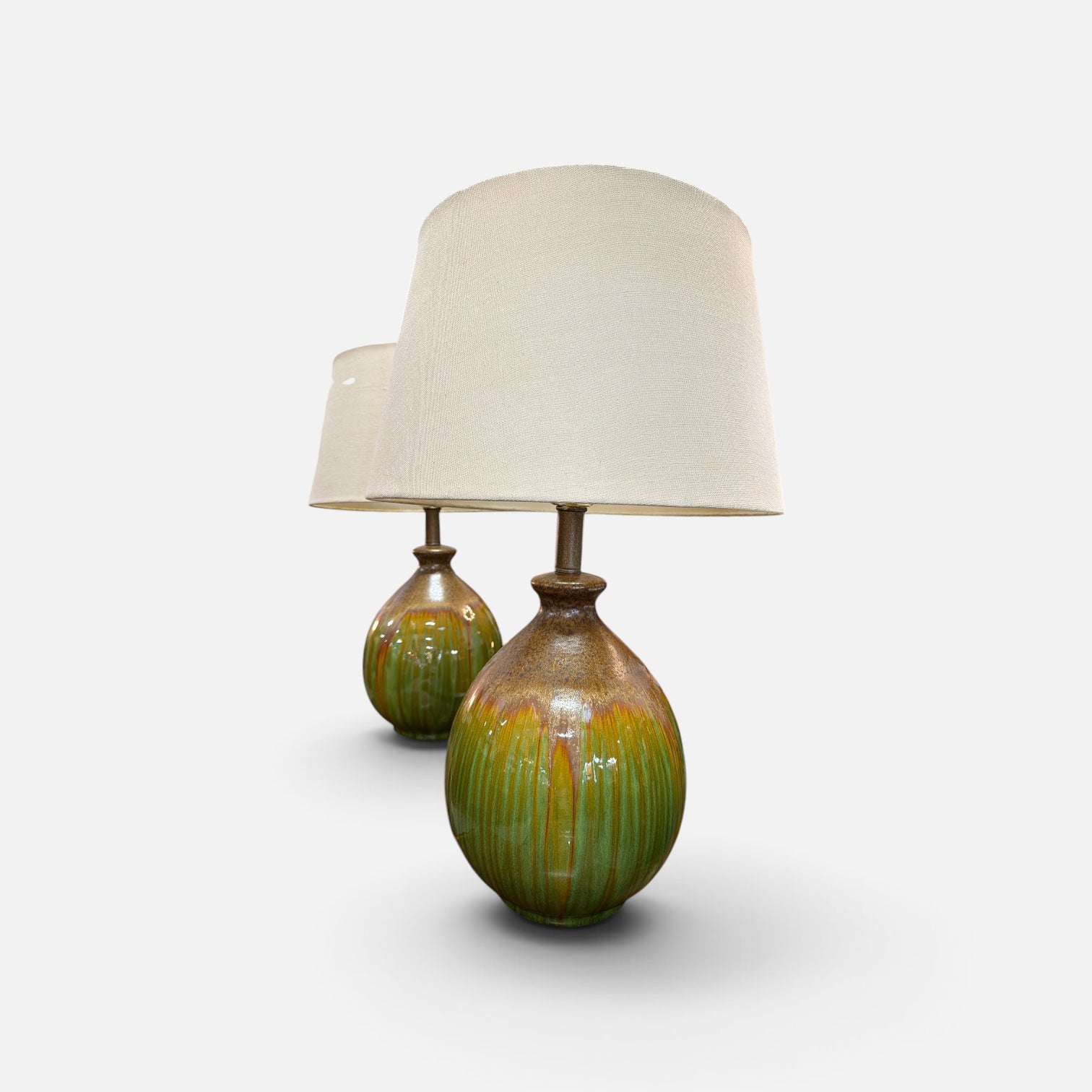 Mid Century Pair of Drip Glaze Ceramic Lamps (Set of 2)