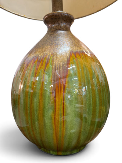 Mid Century Pair of Drip Glaze Ceramic Lamps (Set of 2)