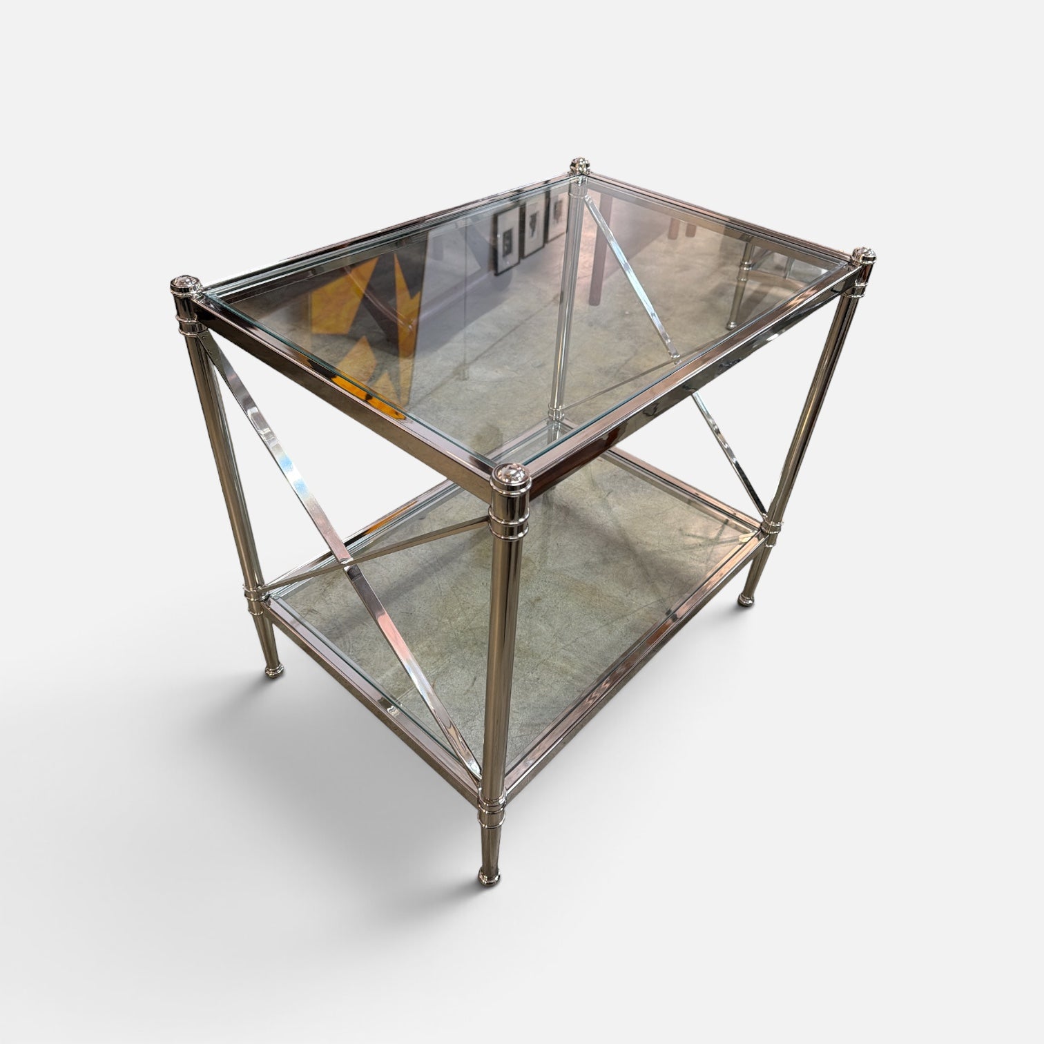 Hollywood Regency Pair of Chrome and Glass End Tables (Set of 2)