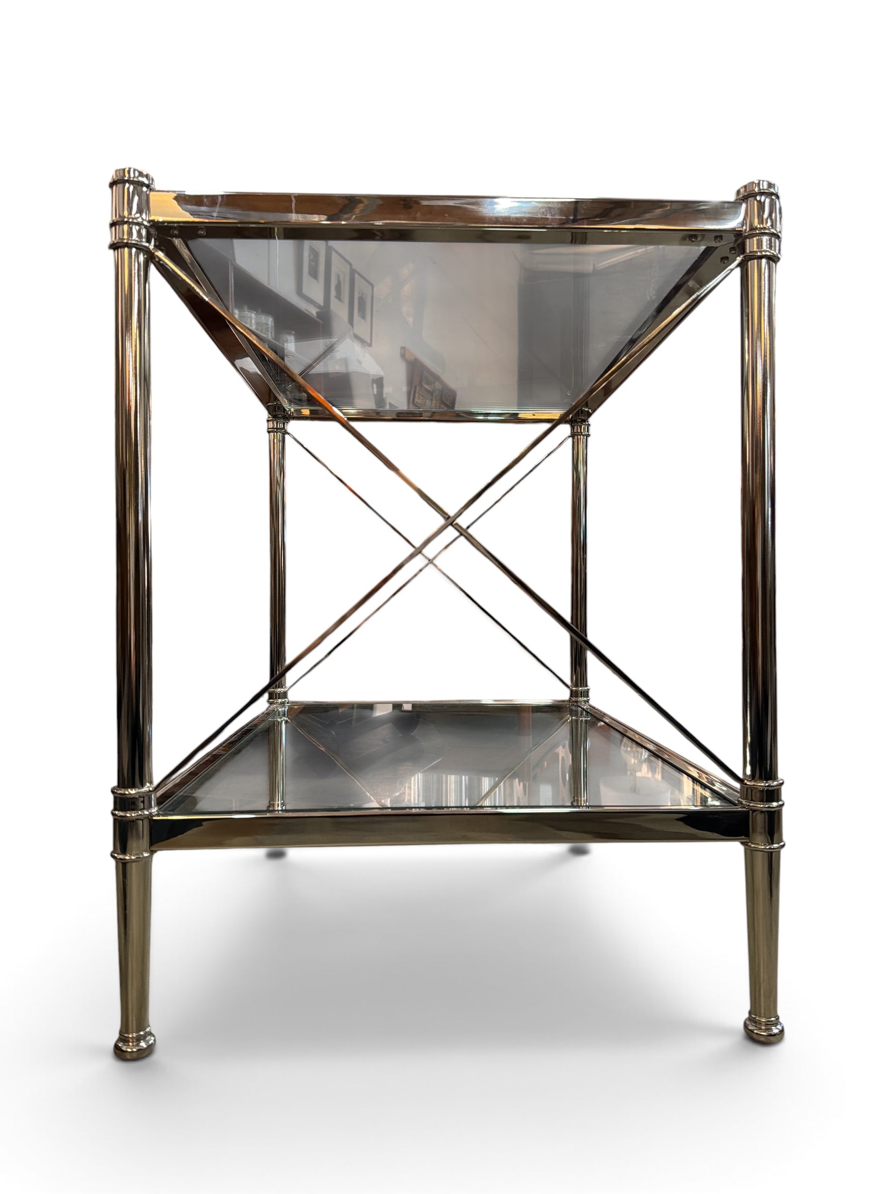 Hollywood Regency Pair of Chrome and Glass End Tables (Set of 2)