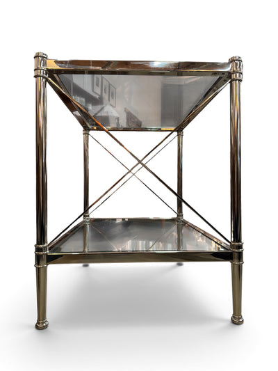 Hollywood Regency Pair of Chrome and Glass End Tables (Set of 2)
